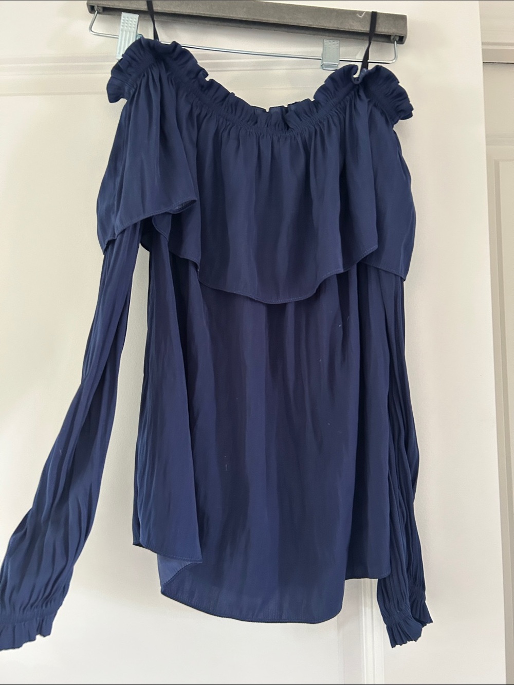 Off-Shoulder Navy Blue Ruffle Blouse by Lilly Pulitzer